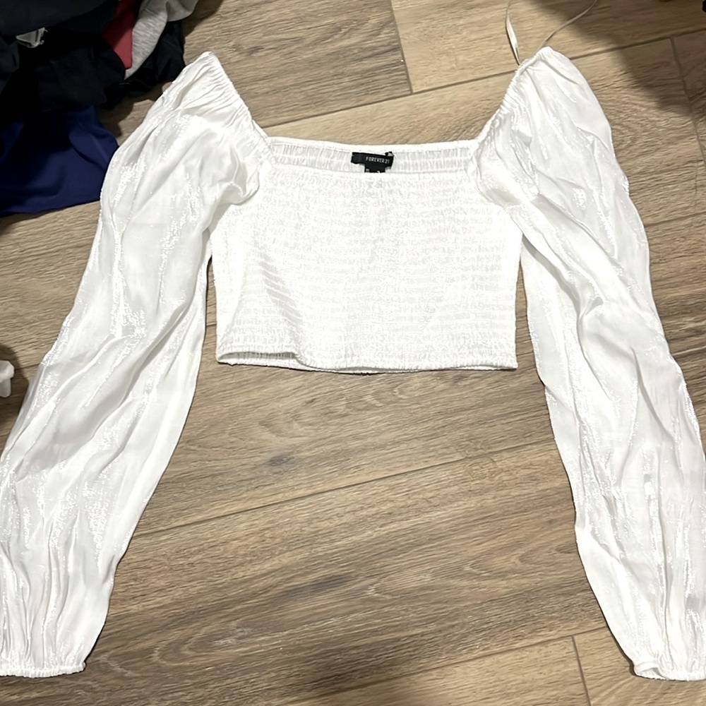 white sparkley pirate top off the shoulder puffy size medium